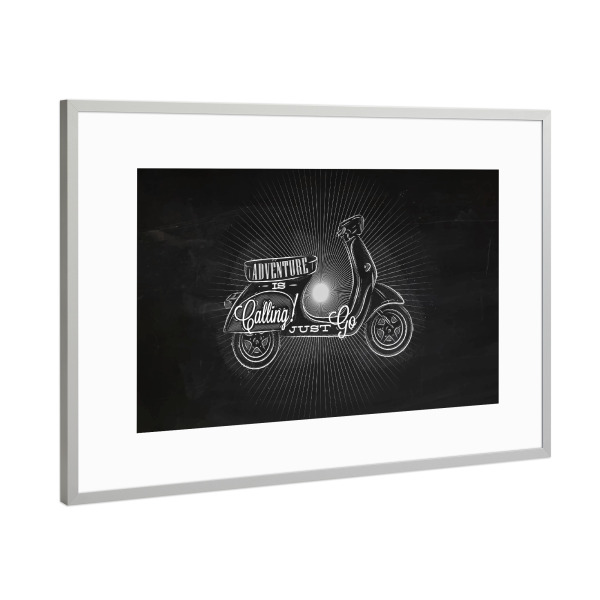 Poster mit Rahmen Silber "Motorbike chalk" artboxONE - Schwarzweiß,Automobile