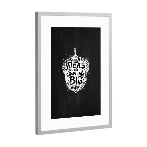 Poster mit Rahmen Silber "Big nut chalk" artboxONE - Essen & Trinken,Schwarzweiß - Nut,Illustration,Chalk,Vintage,Retro,Lettering,Idea