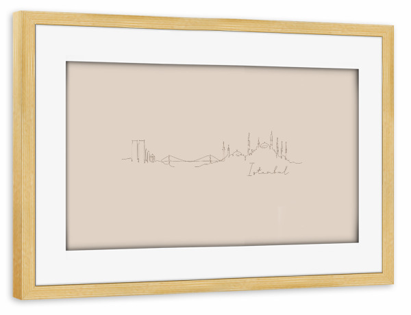 Poster mit Rahmen kiefer "Pen line silhouette Istanbul beige" artboxONE - Städte,Städte / Istanbul