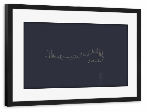 Poster mit Rahmen schwarz "Pen line silhouette Istanbul blue" artboxONE - Städte,Städte / Istanbul