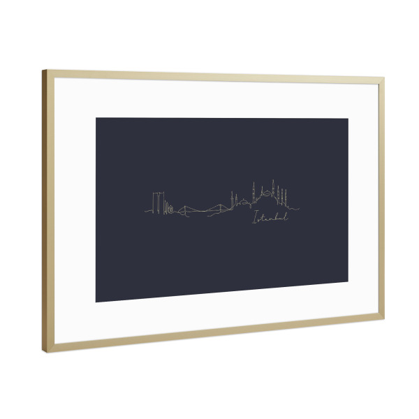 Poster mit Rahmen Gold "Pen line silhouette Istanbul blue" artboxONE - Städte,Städte / Istanbul