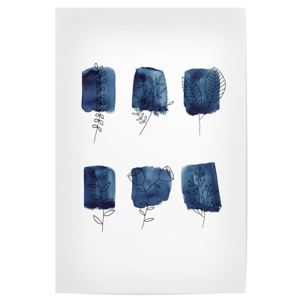 Poster "Floral blau" artboxONE - Floral - Floral images,Floral,Pflanzen,Blumen,Strichzeichnung,Aquarell,Minimalistisch,Blau