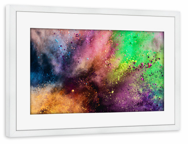 Poster mit Rahmen weiß "Colorful holi powder explosion" artboxONE - Festivals