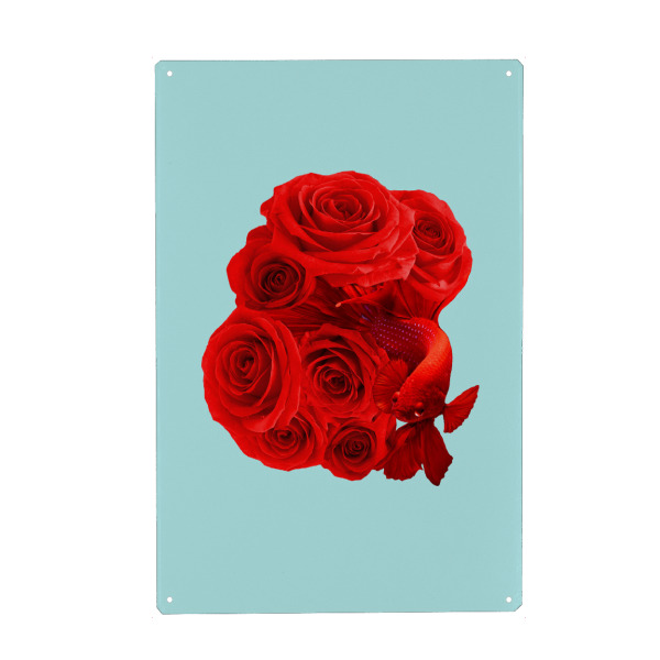 Metall Poster "ROSE FISH" artboxONE - Floral - Rose,Flower,Love,Fish,Abstract,Surreal,Pop art,Contemporary art,Betta - Blechschild