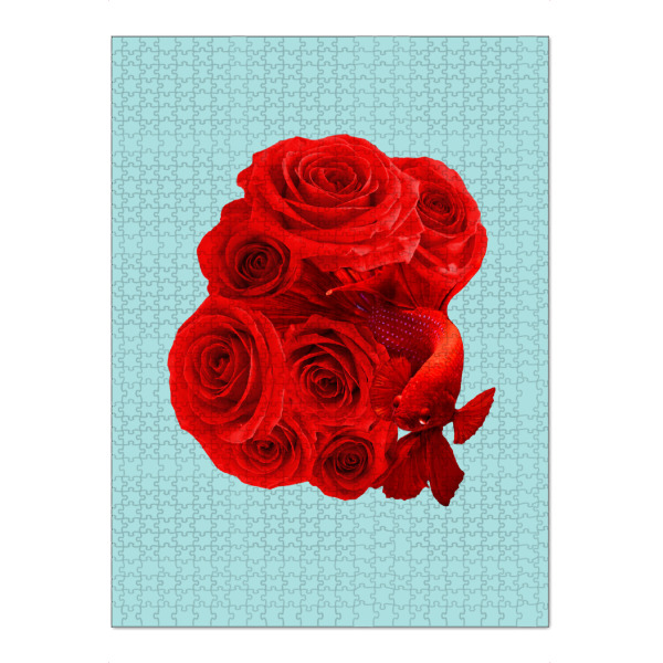 Puzzle Ravensburger "ROSE FISH" artboxONE - Floral - Rose,Flower,Love,Fish,Abstract,Surreal,Pop art,Contemporary art,Betta - Bild rose
