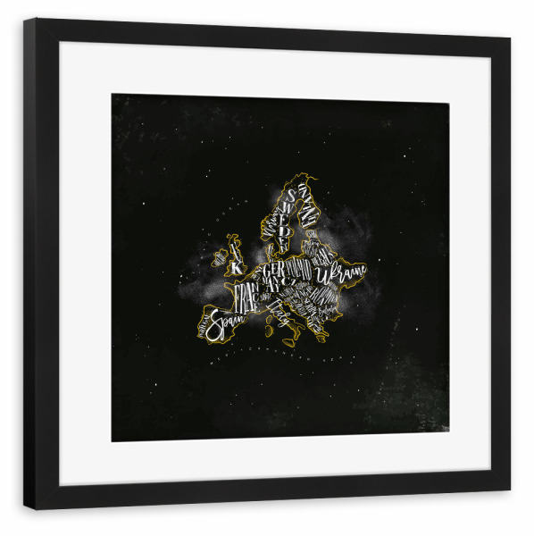 Poster mit Rahmen schwarz "Map Europe vintage chalk yellow" artboxONE - Kartografie