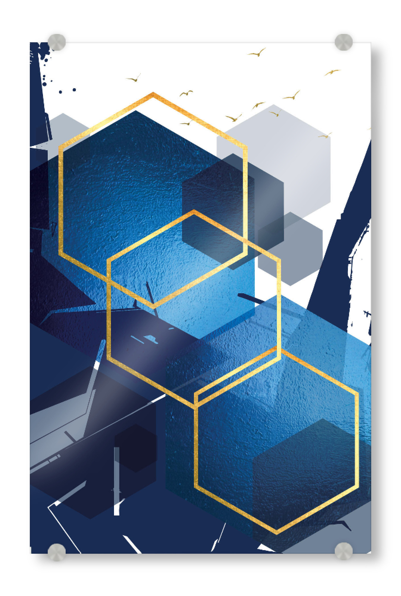 Acrylglasbild "Digital Landscape Blue and Gold" artboxONE - Abstrakt,Geometrie