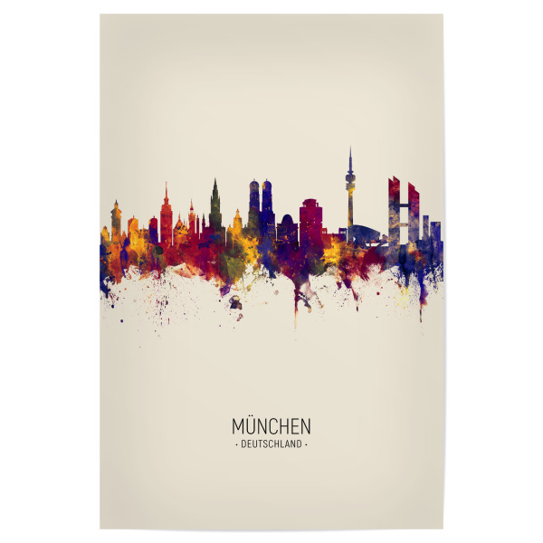 Poster 30x20 cm "Munich Germany Skyline Beige" artboxONE - Städte / München - Munich,Germany,Skyline,Cityscape,Painting,Watercolour,Stadtbild