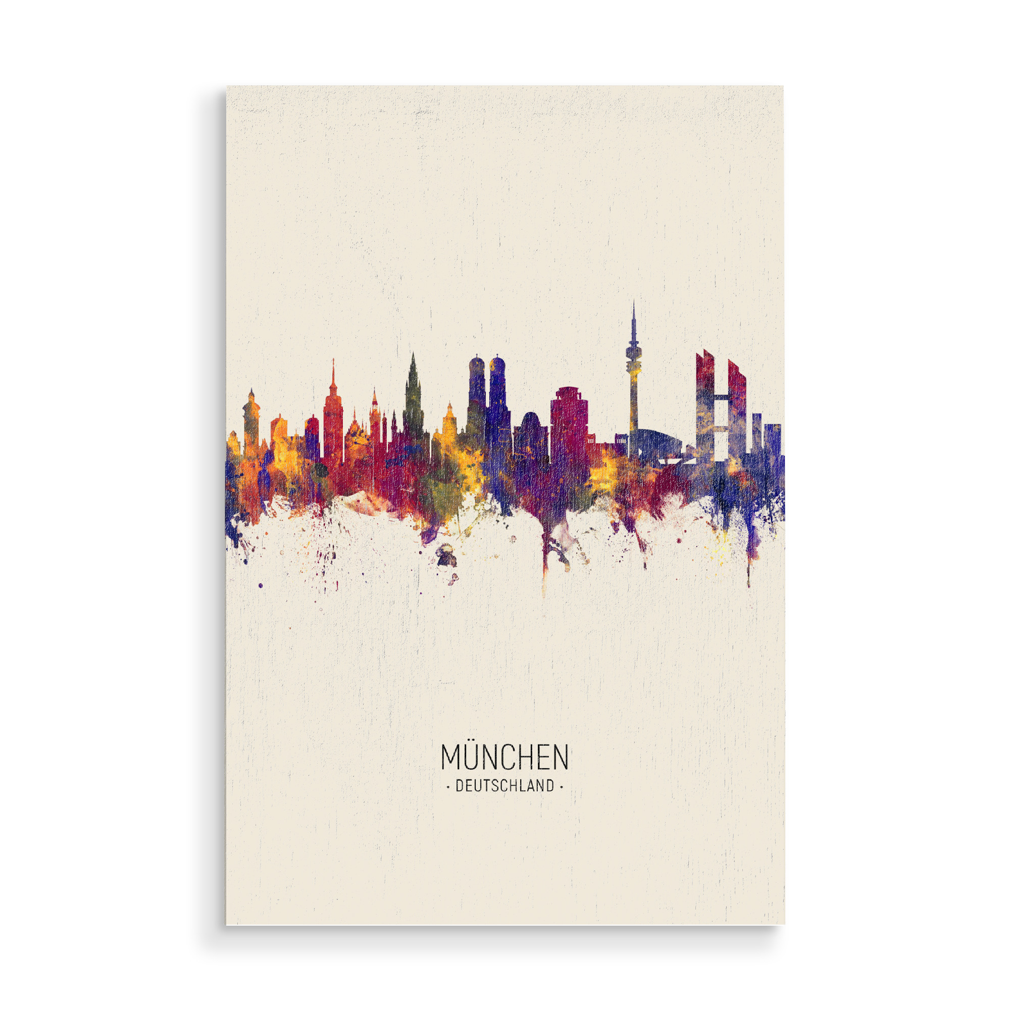 Holzbild "Munich Germany Skyline Beige" artboxONE - Städte / München - Munich,Germany,Skyline,Cityscape,Painting,Watercolour,Stadtbild