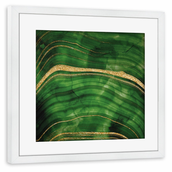 Poster mit Rahmen weiß "Malachite Green and Gold Marble" artboxONE - Marmor - Marble,Gem,Malachite