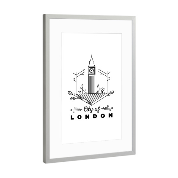 Poster mit Rahmen Silber "London Monogram Design" artboxONE - Städte / London,Schwarzweiß