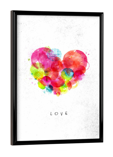 Poster mit schwarzem Rahmen "Watercolor Love" artboxONE - Liebe - Watercolor,Vivid,Graphic,Lettering,Splash,Color,Illustration,Happy,Paint,Love,Art