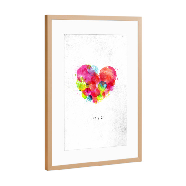 Poster mit Rahmen Kupfer "Watercolor Love" artboxONE - Liebe - Watercolor,Vivid,Graphic,Lettering,Splash,Color,Illustration,Happy,Paint,Love,Art