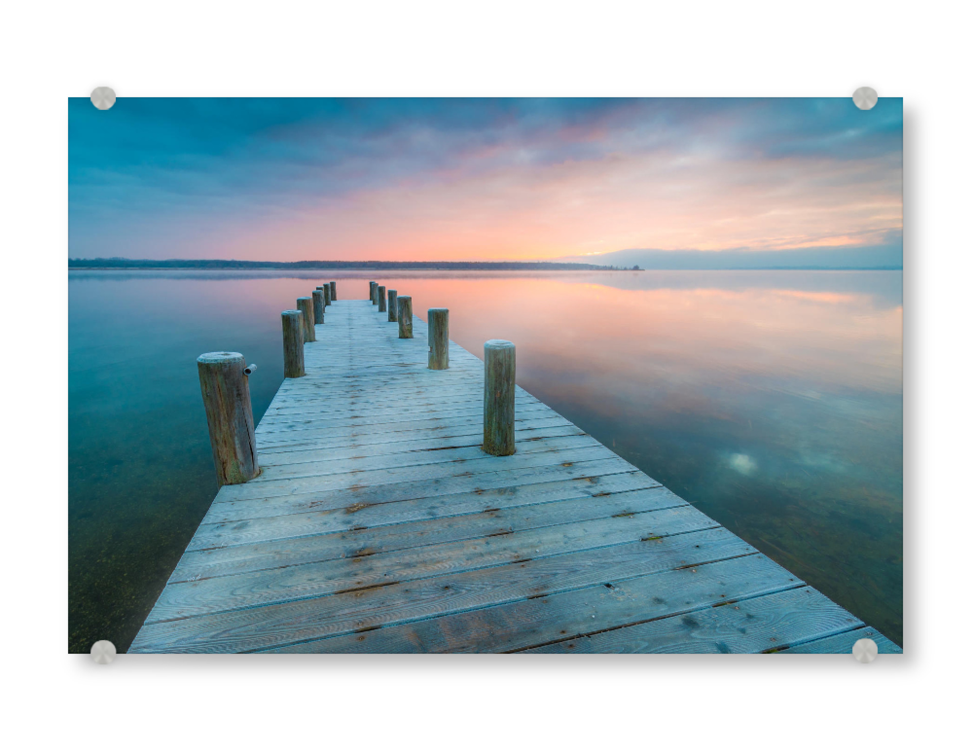 Acrylglasbild "Wintermorgen am See" artboxONE - Natur - Sachsen-anhalt,Steg,See,Deutschland,Sonnenaufgang,Sonnenuntergang,Wasser