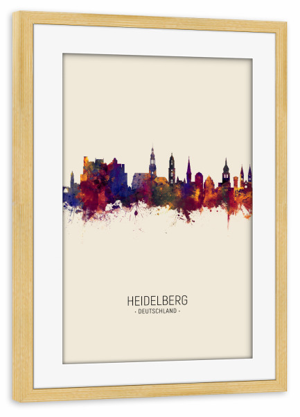 Poster mit Rahmen kiefer "Heidelberg Skyline Beige" artboxONE - Städte - Heidelberg,Germany,Skyline,Cityscape,Painting,Watercolour,Stadtbild