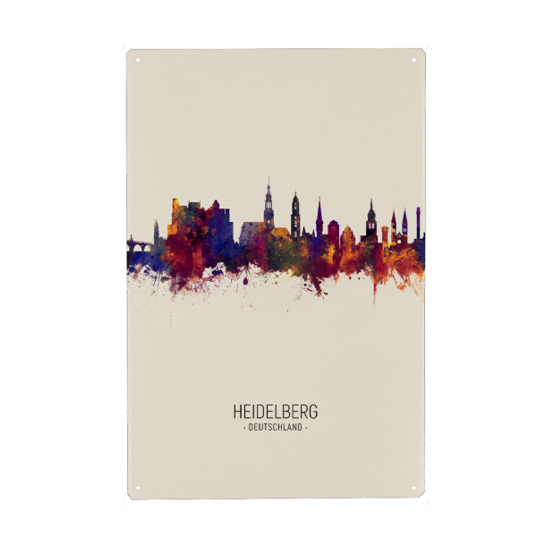 Holzbild "Heidelberg Skyline Beige" artboxONE - Städte - Heidelberg,Germany,Skyline,Cityscape,Painting,Watercolour,Stadtbild