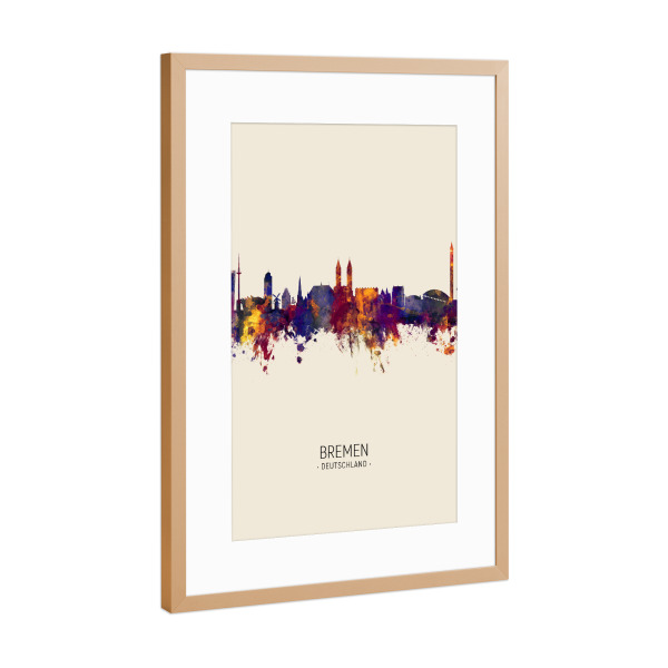 Poster mit Rahmen Kupfer "Bremen Skyline Beige" artboxONE - Städte - Bremen,Germany,Skyline,Cityscape,Painting,Watercolour,Stadtbild