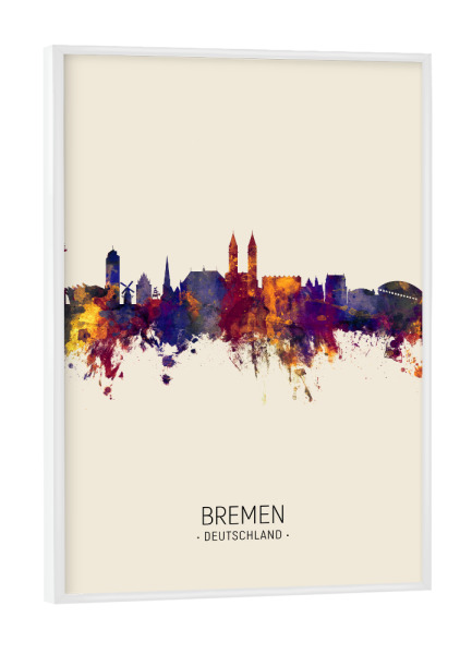 Poster mit weißem Rahmen "Bremen Skyline Beige" artboxONE - Städte - Bremen,Germany,Skyline,Cityscape,Painting,Watercolour,Stadtbild