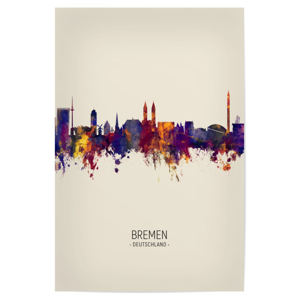 Poster "Bremen Skyline Beige" artboxONE - Städte - Bremen,Germany,Skyline,Cityscape,Painting,Watercolour,Stadtbild
