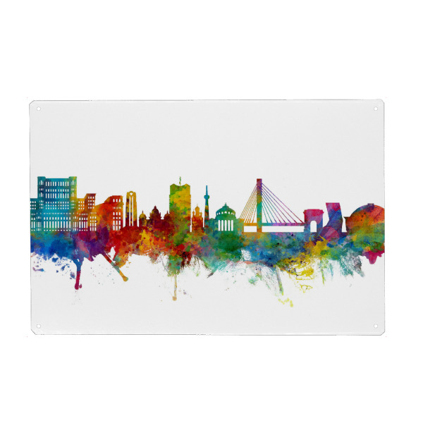 Holzbild "Bucharest Romania Skyline" artboxONE - Städte - Bucharest,Romania,Skyline,Cityscape,Painting,Watercolour,Stadtbild