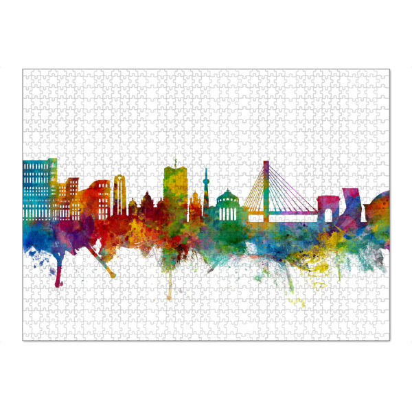 Puzzle Ravensburger "Bucharest Romania Skyline" artboxONE - Städte - Bucharest,Romania,Skyline,Cityscape,Painting,Watercolour,Stadtbild
