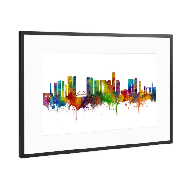 Poster mit Rahmen Schwarz (Metallic) "Tel Aviv Israel Skyline" artboxONE - Städte - Tel aviv,Israel,Skyline,Cityscape,Painting,Watercolour,Stadtbild