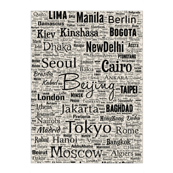 Puzzle Ravensburger "Capital Cities Typography" artboxONE - Städte,Typografie,Reise,Schwarzweiß - Cities,Typography captial cities,Capitals