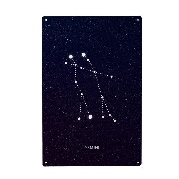 Metall Poster "Gemini zodiac constellation" artboxONE - Natur,Galaxy - Zodiac,Stars,Constellation,Cosmic,Gemini,Birthday,Astrology,Sky,Night,Astro