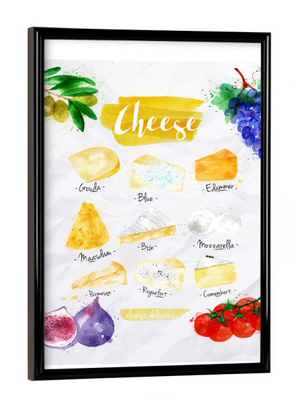 Poster mit schwarzem Rahmen "Cheese watercolor" artboxONE - Essen & Trinken
