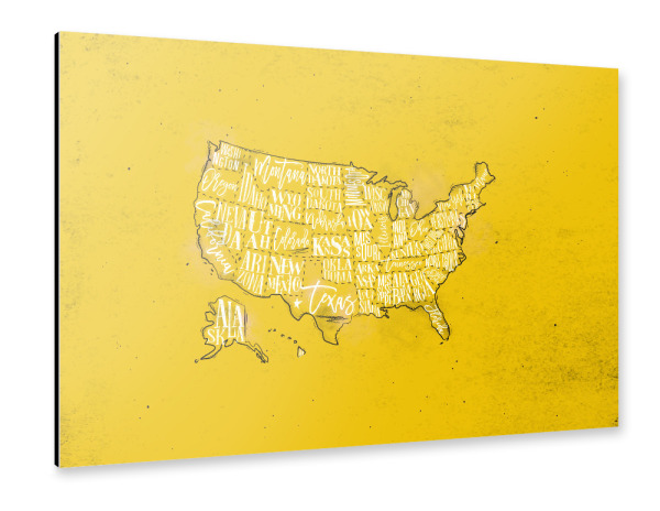 Alu-Dibond "Map USA vintage yellow" 30x20 cm artboxONE