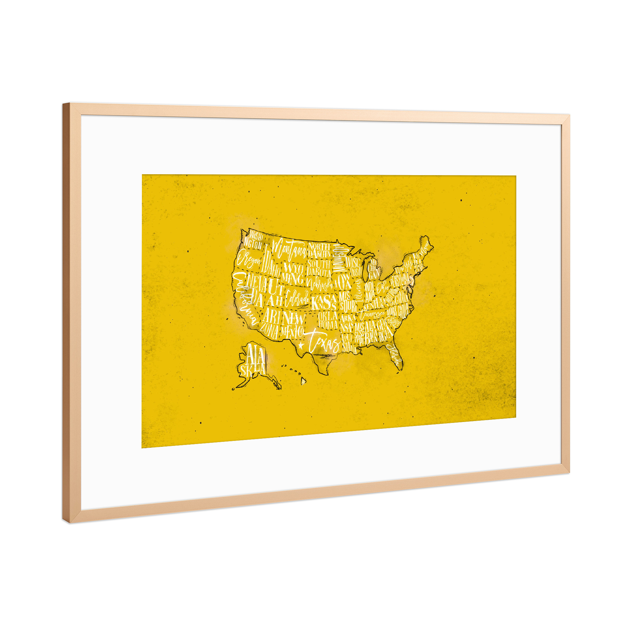 Poster mit Rahmen Kupfer "Map USA vintage yellow" artboxONE - Reise,Kartografie
