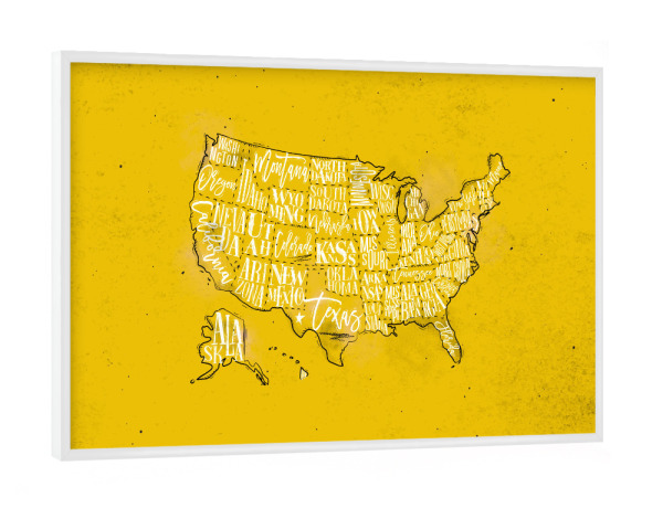 Poster mit weißem Rahmen "Map USA vintage yellow" artboxONE - Reise,Kartografie