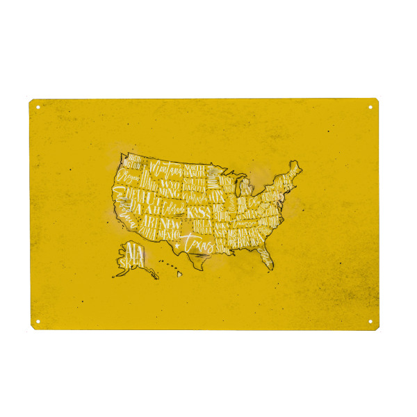 Holzbild "Map USA vintage yellow" artboxONE - Reise,Kartografie