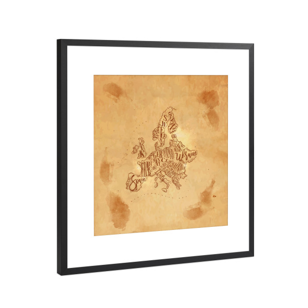Poster mit Rahmen Schwarz (Metallic) "Map Europe vintage craft" artboxONE - Reise,Kartografie