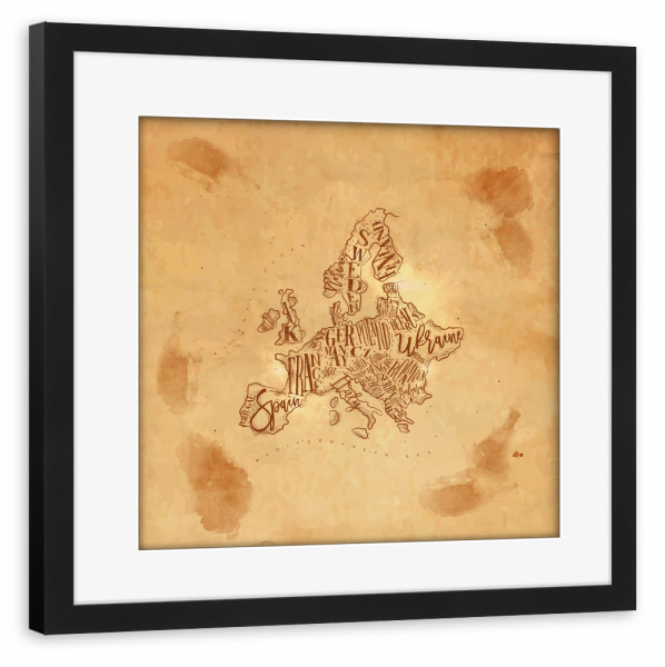 Poster mit Rahmen schwarz "Map Europe vintage craft" artboxONE - Reise,Kartografie