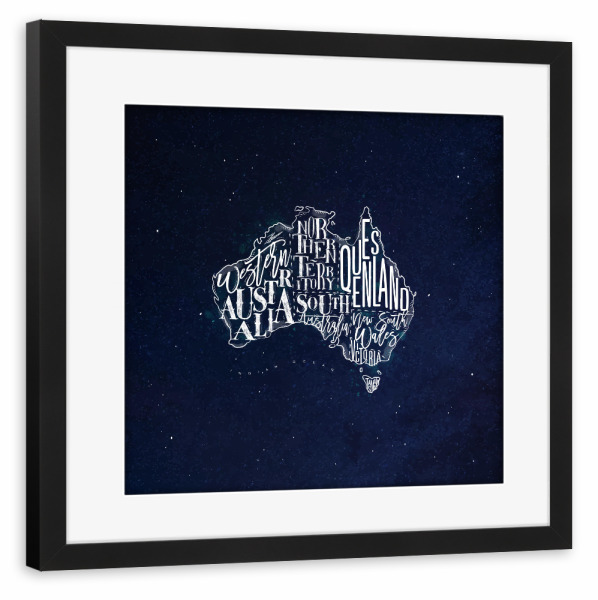 Poster mit Rahmen schwarz "Map Australia vintage blue" artboxONE - Reise,Kartografie
