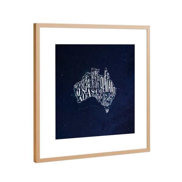 Poster mit Rahmen Kupfer "Map Australia vintage blue" artboxONE - Reise,Kartografie