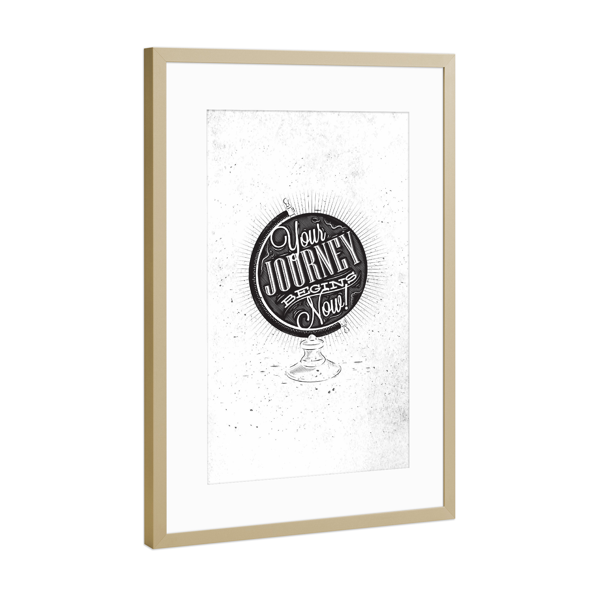 Poster mit Rahmen Gold "Journey globe dark" artboxONE - Reise,Schwarzweiß,Kartografie