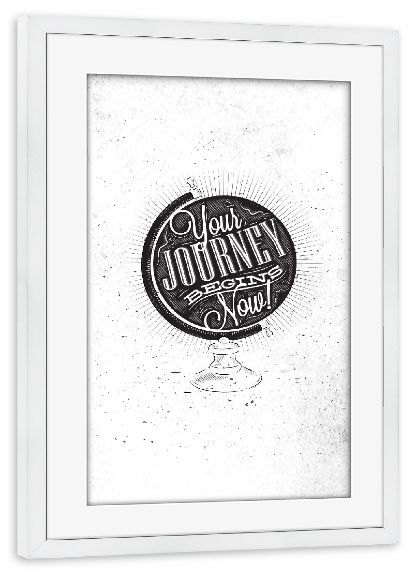 Poster mit Rahmen weiß "Journey globe dark" artboxONE - Reise,Schwarzweiß,Kartografie