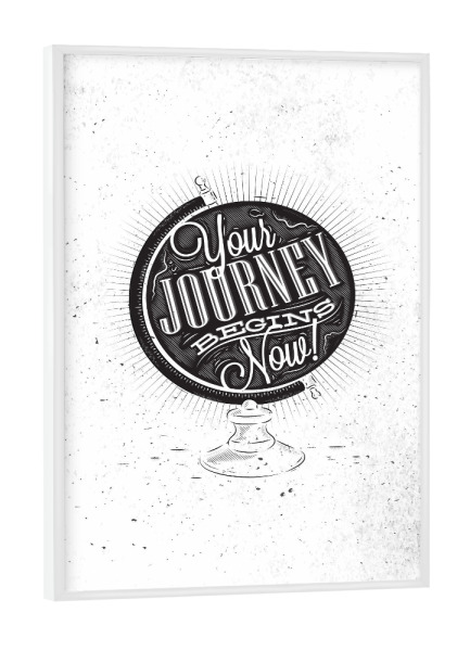 Poster mit weißem Rahmen "Journey globe dark" artboxONE - Reise,Schwarzweiß,Kartografie