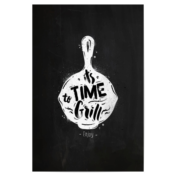 Poster "Grill pan chalk" artboxONE - Essen & Trinken,Schwarzweiß - Chalkboard,Graphic,Lettering,Retro,Vintage,Symbol,Pan,Grill,Food
