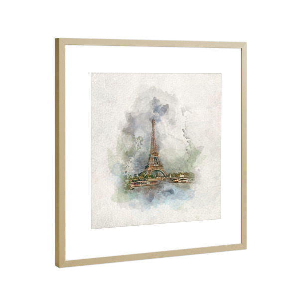 Poster mit Rahmen Gold "Eiffel Tower in watercolors" artboxONE - Städte,Städte / Paris
