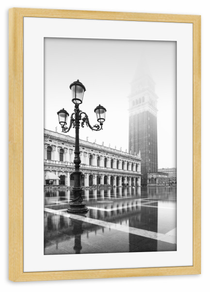 Poster mit Rahmen kiefer "Piazzetta und Campanile in Venedig" artboxONE - Städte,Schwarzweiß,Architektur,Städte / Venedig
