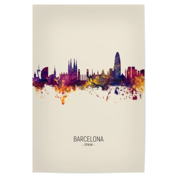 Poster "Barcelona Spain Skyline Beige" artboxONE - Städte / Barcelona - Barcelona,Spain,Skyline,Cityscape,Painting,Watercolour,Stadtbild