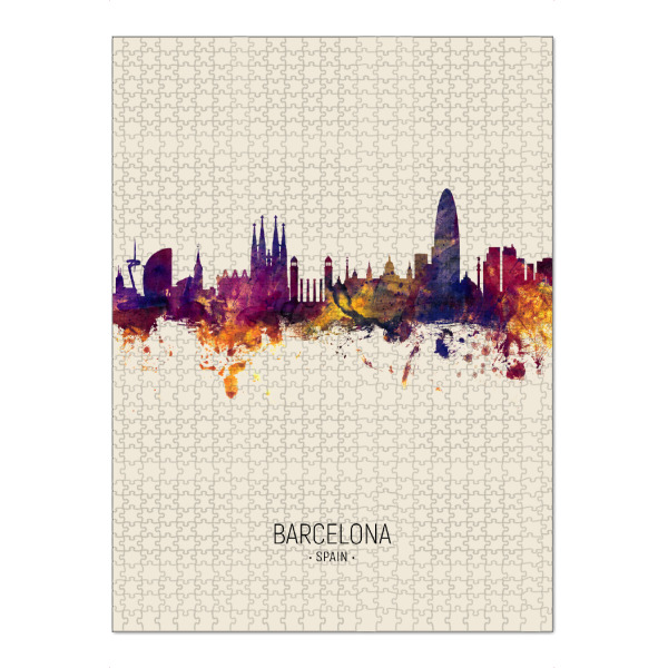 Puzzle Ravensburger "Barcelona Spain Skyline Beige" artboxONE - Städte / Barcelona - Barcelona,Spain,Skyline,Cityscape,Painting,Watercolour,Stadtbild