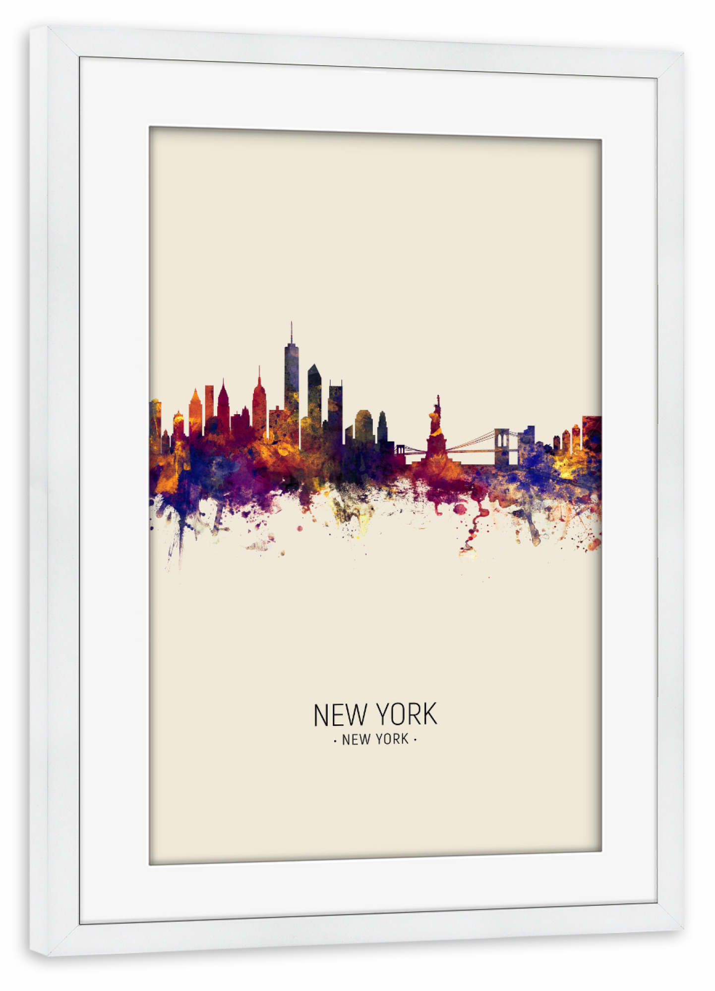 Poster mit Rahmen weiß "New York Skyline Portrait Beige" artboxONE - Städte / New York - New york,Skyline,Cityscape,Painting,Watercolour,Stadtbild