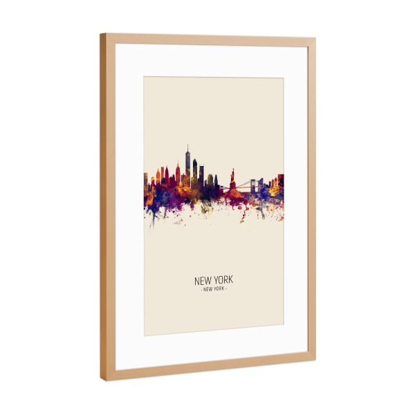 Poster mit Rahmen Kupfer "New York Skyline Portrait Beige" artboxONE - Städte / New York - New york,Skyline,Cityscape,Painting,Watercolour,Stadtbild