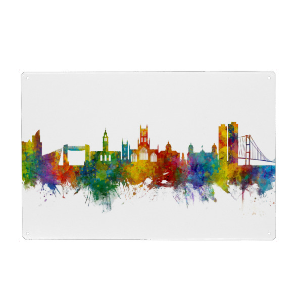 Holzbild "Kingston upon Hull England Skyline" artboxONE - Städte - Kingston upon hull,England,Skyline,Cityscape,Painting,Watercolour,Stadtbild