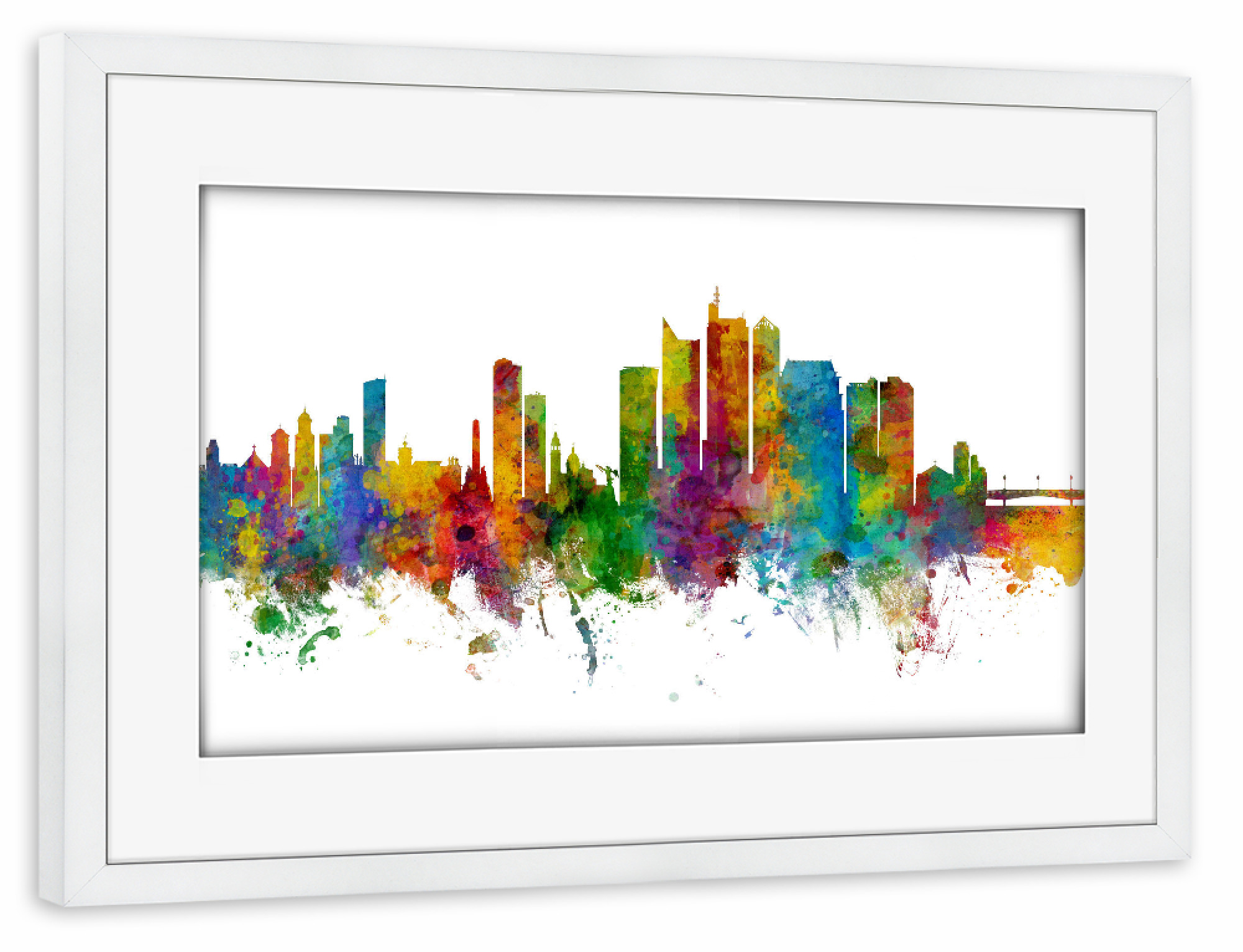 Poster mit Rahmen weiß "Manila Philippines Skyline" artboxONE - Städte - Manila,Philippines,Skyline,Cityscape,Painting,Watercolour,Stadtbild
