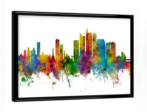 Poster mit schwarzem Rahmen "Manila Philippines Skyline" artboxONE - Städte - Manila,Philippines,Skyline,Cityscape,Painting,Watercolour,Stadtbild